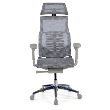 sedia ergonomica grigio struttura bianca rete transpirante braccioli regolabili 5d supporto lombare poggiatesta 3