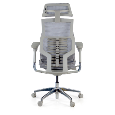 sedia ergonomica grigio struttura bianca rete transpirante braccioli regolabili 5d supporto lombare poggiatesta 7