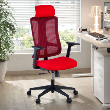 sedia ergonomica rosso struttura nera rete transpirante braccioli regolabili 3d supporto lombare poggiatesta 2