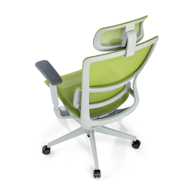 sedia ergonomica bianco verde struttura bianca rete transpirante braccioli regolabili 3d doppio supporto lombare poggiatesta 4
