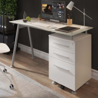 Scrivania con cassetti Strong, superficie in vetro
