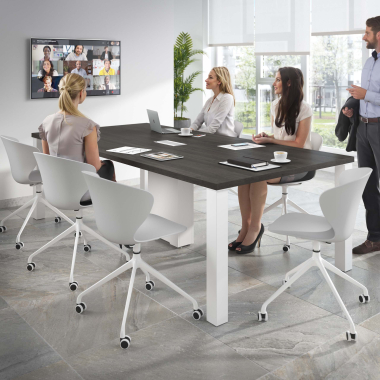 sedia sala riunione grigio con ruote di plastica braccioli fissi 2