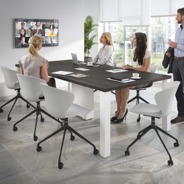 sedia sala riunione nero grigio con ruote di plastica braccioli fissi 2