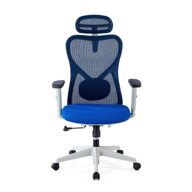 sedia da ufficio bianco blu struttura bianca rete transpirante braccioli regolabili 1d supporto lombare poggiatesta 3