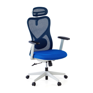 sedia da ufficio bianco blu struttura bianca rete transpirante braccioli regolabili 1d supporto lombare poggiatesta 1