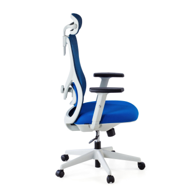 sedia da ufficio bianco blu struttura bianca rete transpirante braccioli regolabili 1d supporto lombare poggiatesta 7