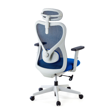 sedia da ufficio bianco blu struttura bianca rete transpirante braccioli regolabili 1d supporto lombare poggiatesta 8