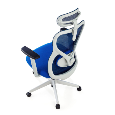 sedia da ufficio bianco blu struttura bianca rete transpirante braccioli regolabili 1d supporto lombare poggiatesta 9