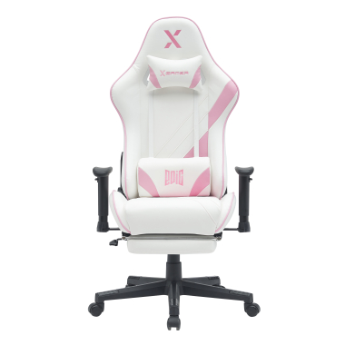 sedia gaming bianco rosa epic ecopelle braccioli mobili cuscino lombare e cervicale poggiatesta poggiapiedi estensibile 3