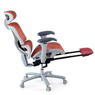 sedia ergonomica bianco rosso struttura bianca rete transpirante braccioli regolabili 3d poggiatesta poggiapiedi estensibile 6