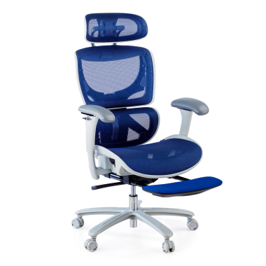 sedia ergonomica bianco blu struttura bianca rete transpirante braccioli regolabili 3d poggiatesta poggiapiedi estensibile 4