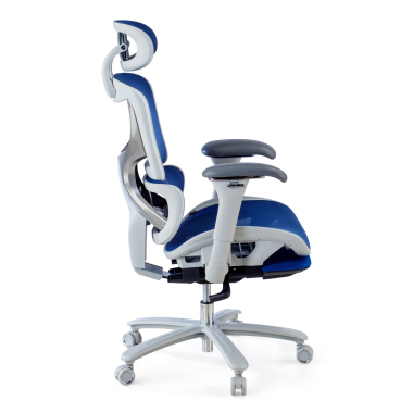 sedia ergonomica bianco blu struttura bianca rete transpirante braccioli regolabili 3d poggiatesta poggiapiedi estensibile 6