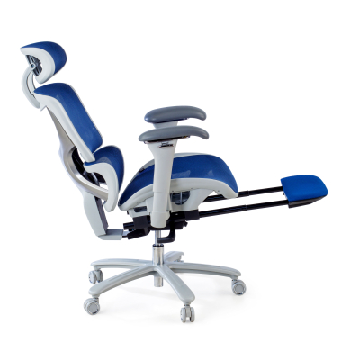 sedia ergonomica bianco blu struttura bianca rete transpirante braccioli regolabili 3d poggiatesta poggiapiedi estensibile 3