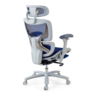 sedia ergonomica bianco blu struttura bianca rete transpirante braccioli regolabili 3d poggiatesta poggiapiedi estensibile 7