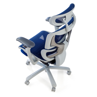 sedia ergonomica bianco blu struttura bianca rete transpirante braccioli regolabili 3d poggiatesta poggiapiedi estensibile 8