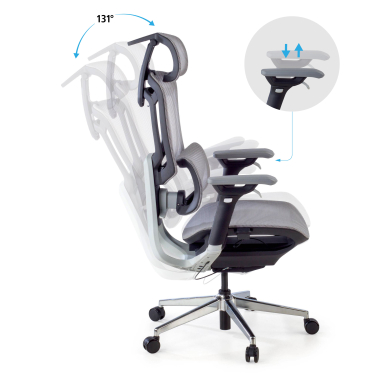 sedia ergonomica grigio valkyr rete transpirante braccioli regolabili 4d doppio supporto lombare poggiatesta 4