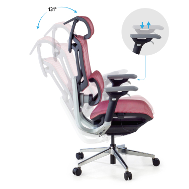 sedia ergonomica rosso valkyr rete transpirante braccioli regolabili 4d doppio supporto lombare poggiatesta 4